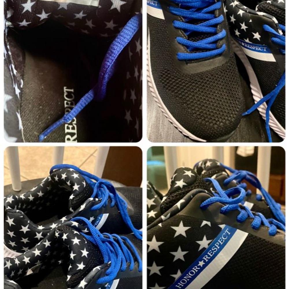 Women's Black Athletic Shoes with Blue Accents